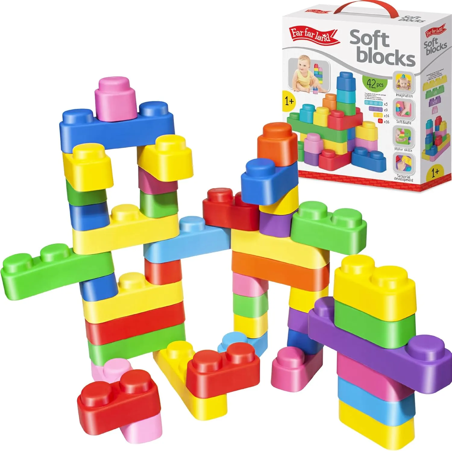 -Super Soft Building Blocks for Toddlers Ages 1-3 Years– Teaches & Enhances Creativity and Fine Motor Skills- STEM Building Set - 42 Pieces