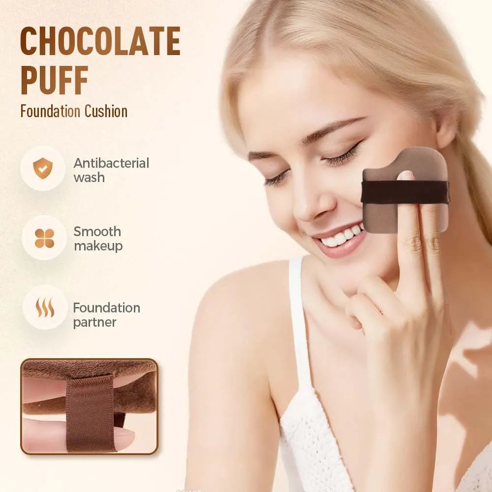 1 Box of 6 PCS Chocolate Color Quick Makeup Foundation Puff Set, Chocolate Biscuit Powder Puff Wet and Dry Dual Use Sponge Powder Puff Makeup Tool (3 set)