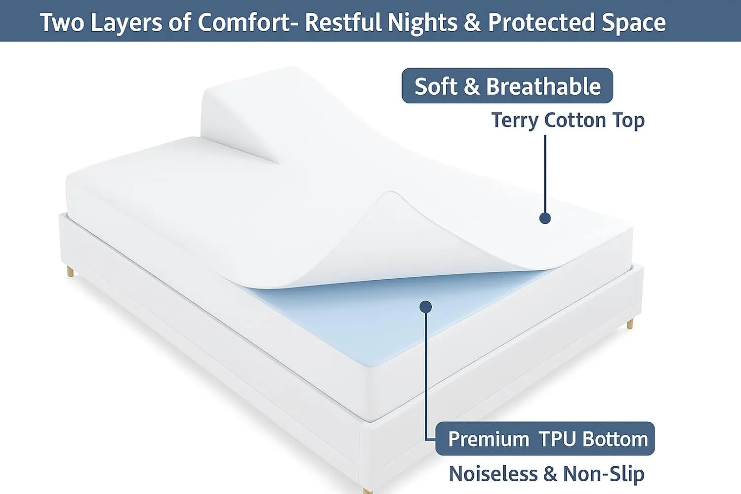 1 Pc Flex Head King Waterproof Mattress Protector for Sleep Number Adjustable Beds, 100% Terry Cotton, Fitted Style 34" Half Split Mattress Cover, Fits Upto 16 Inch Deep Pocket, 78" x 80, White