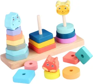 1 Set Educational Animal Shape Building Blocks Stacking Girl Colored Stackable Ring Stacking Rings Funny Stacking Rings Wooden