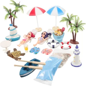 1 Set Mini Beach Style House Ornament Chic Micro Landscape Decoration for Dollhouse Unique Miniature Accessories for Summer Scenes and Lightweight Design