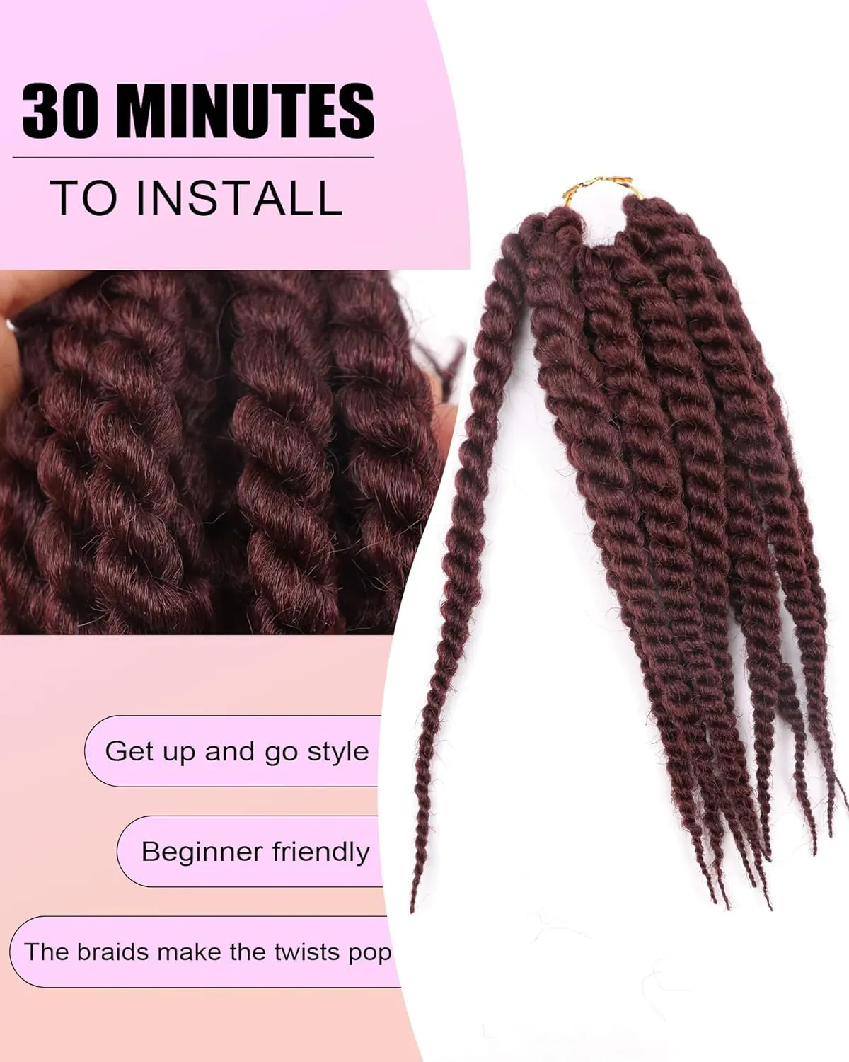 10 Inch Bob Jumbo Senegalese Twist Crochet Hair 7 Packs Havana Twists Crochet Braids for Black Women Pre Looped Kinky Crotchet Hair 2 Strand Twists Braids (10 Inch 99J- Black Burgundy)