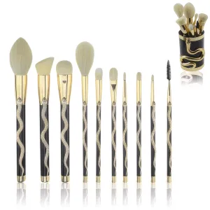 10-Piece Snake Makeup Brush Set with Acrylic Holder | Soft Synthetic Vegan Bristles, Non-Slip Handles | Perfect for Blending, Contouring, Eyeshadow & Lipstick | Luxury Kit for Women & Beginners