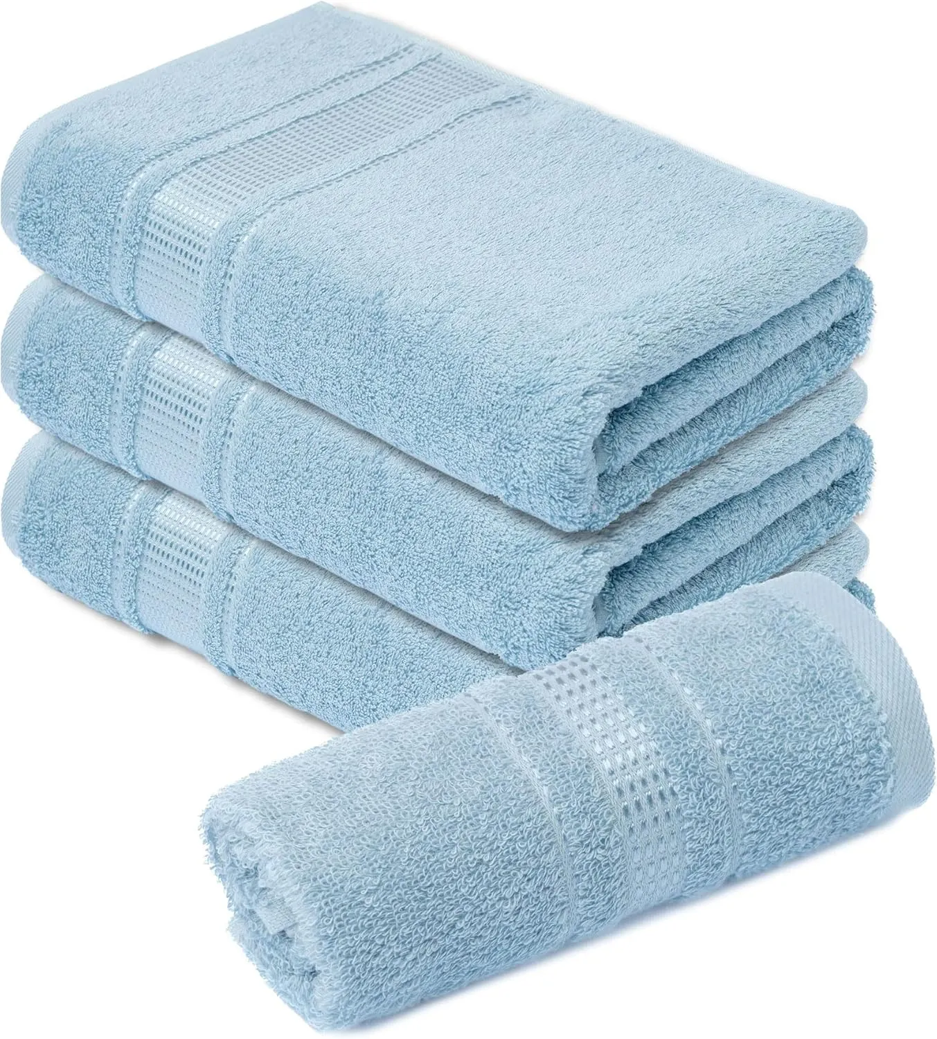100% Cotton Washcloths for Bathroom, 4-Piece 12x12 in Wash Cloth Set, Turkish Small Hand Towels, Soft Rags for Face and Body, (Blue Washcloths)