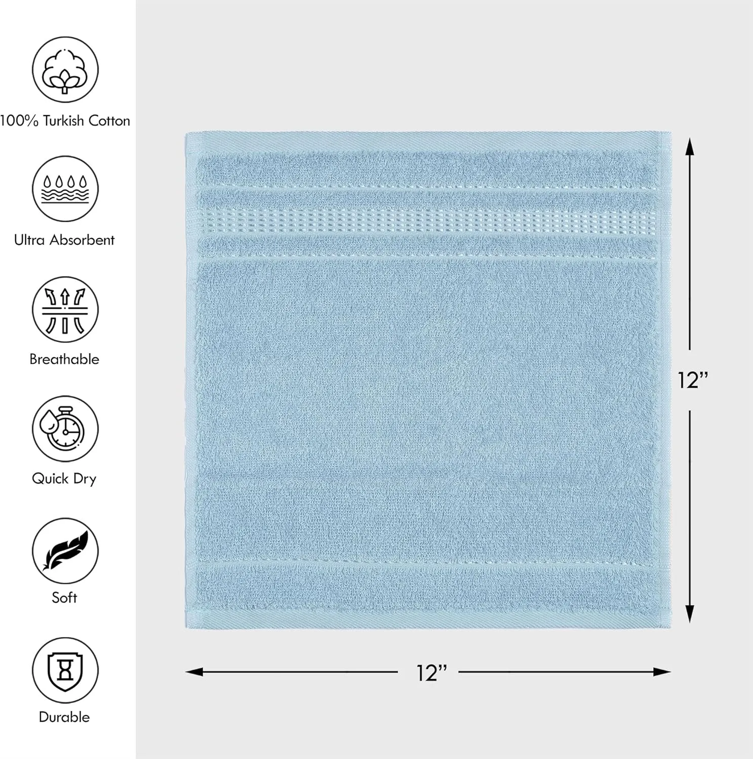 100% Cotton Washcloths for Bathroom, 4-Piece 12x12 in Wash Cloth Set, Turkish Small Hand Towels, Soft Rags for Face and Body, (Blue Washcloths)