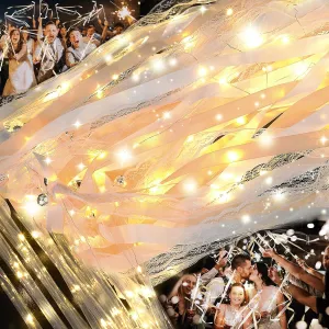 100 PCS Light up Wands for Wedding, Wedding Wands Streamers with 3 Colorful Flashing Modes, Fairy Wands, LED Silk Fairy Wand with Bells for Wedding, New Year, Raves, Concert, Birthday