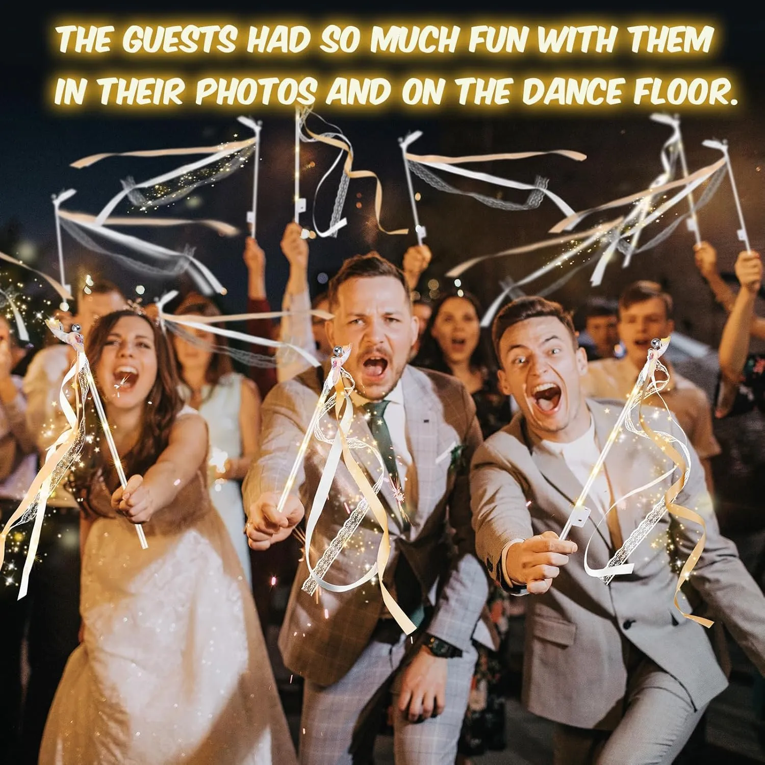 100 PCS Light up Wands for Wedding, Wedding Wands Streamers with 3 Colorful Flashing Modes, Fairy Wands, LED Silk Fairy Wand with Bells for Wedding, New Year, Raves, Concert, Birthday