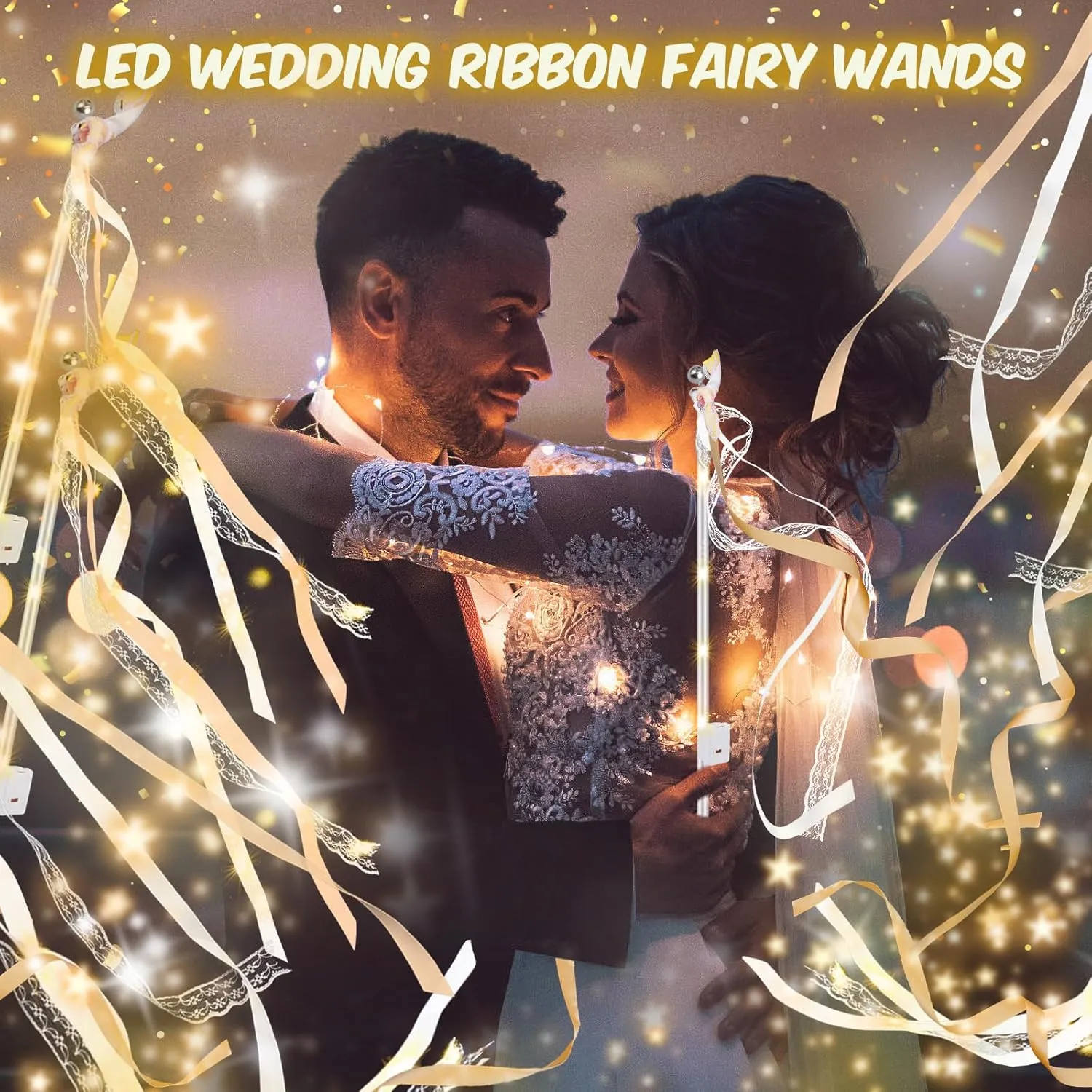 100 PCS Light up Wands for Wedding, Wedding Wands Streamers with 3 Colorful Flashing Modes, Fairy Wands, LED Silk Fairy Wand with Bells for Wedding, New Year, Raves, Concert, Birthday