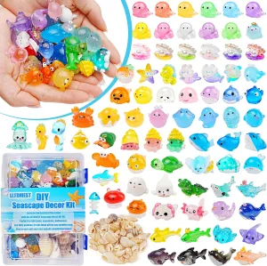 100 pcs Ocean Mini Resin Animals 78 Styles Tiny Sea Resin Animals Figurines Shell Miniature Little Plastic Animal for Garden Micro Landscape DIY Fish Tank Aquarium Potted Dollhouse Decor Gift