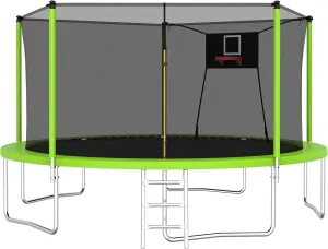 1000 LBS 14FT Outdoor Trampoline with Basketball Hoop & Safety Enclosure Net - ASTM Approved, Heavy-Duty Recreational Trampoline for Kids & Adults
