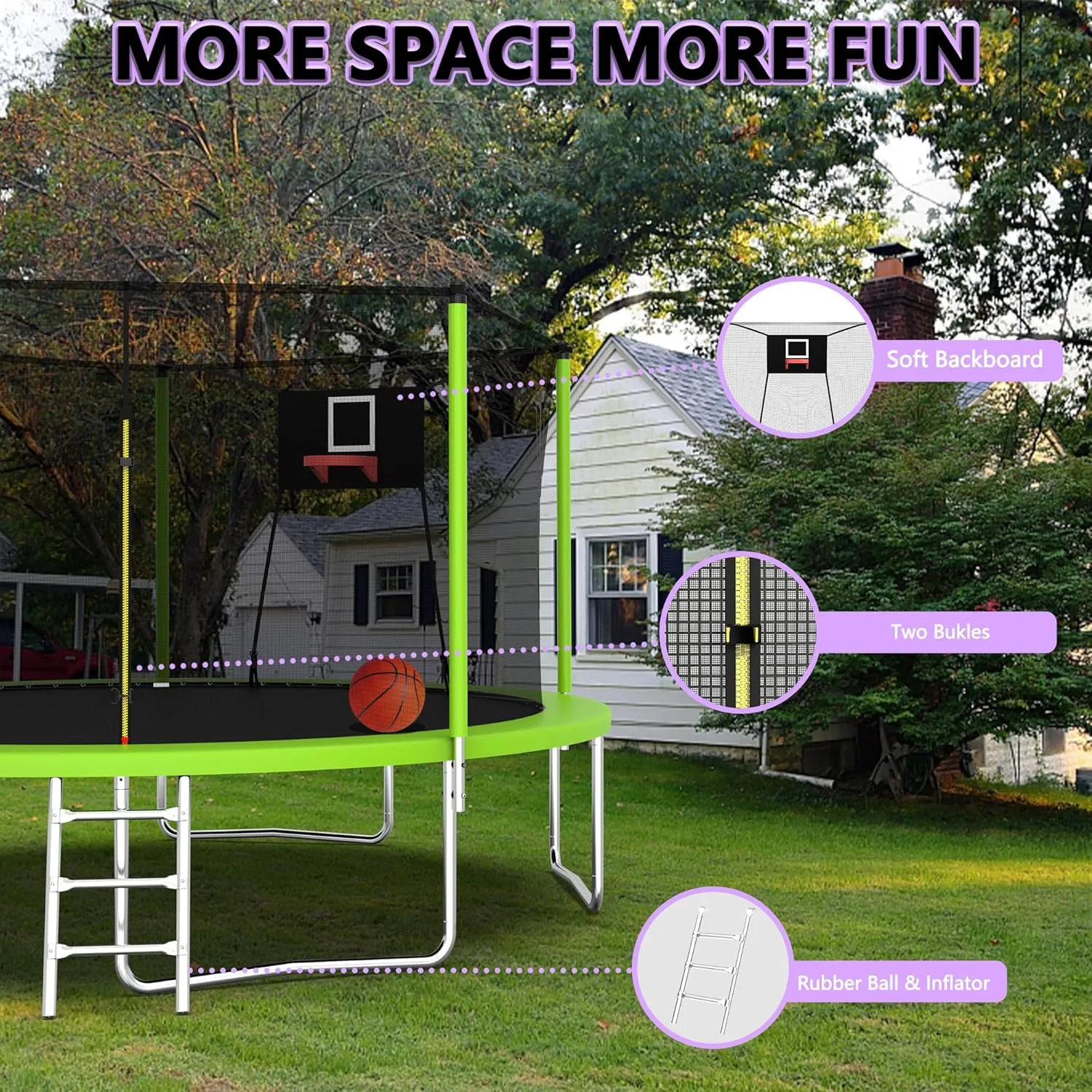 1000 LBS 14FT Outdoor Trampoline with Basketball Hoop & Safety Enclosure Net - ASTM Approved, Heavy-Duty Recreational Trampoline for Kids & Adults