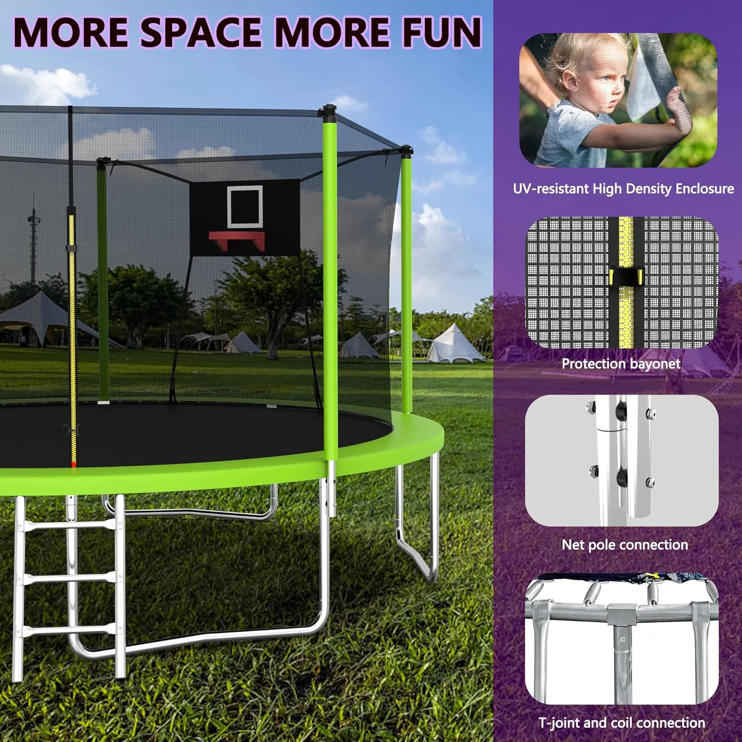 1000 LBS 14FT Outdoor Trampoline with Basketball Hoop & Safety Enclosure Net - ASTM Approved, Heavy-Duty Recreational Trampoline for Kids & Adults