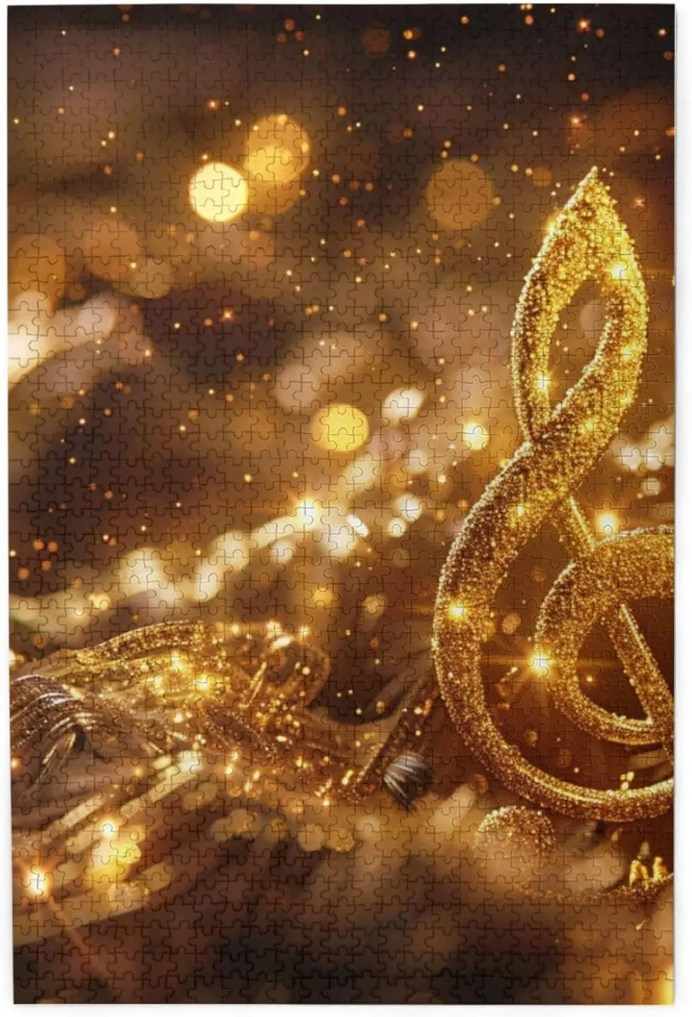 1000 Pieces Personalized Wooden Puzzle,Gold Musical Note with Fallen Shiny Star,for Adult and Kids Family, Super Difficult Jigsaw Puzzle,do You Dare to Challenge