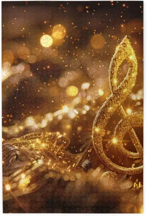 1000 Pieces Personalized Wooden Puzzle,Gold Musical Note with Fallen Shiny Star,for Adult and Kids Family, Super Difficult Jigsaw Puzzle,do You Dare to Challenge