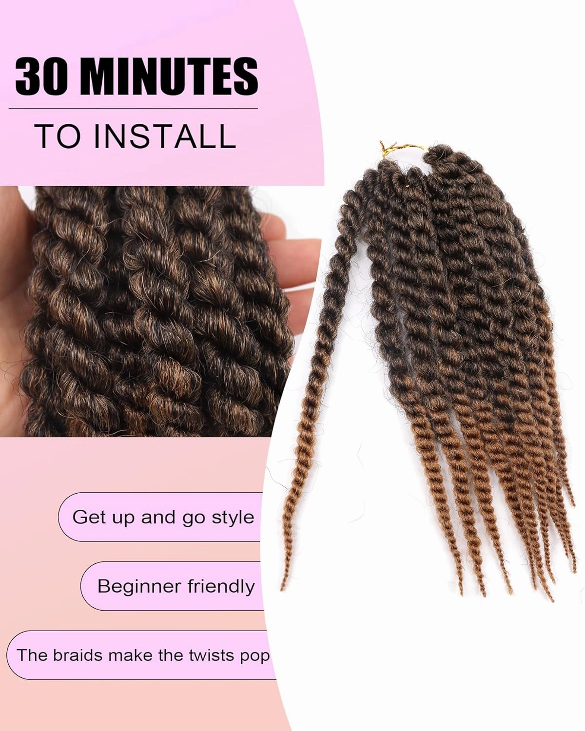 10 Inch Jumbo Braids Crochet Hair Short Havana Twist Crochet Hair for Black Women 7 Packs Crochet Senegalese Twist 2 Strand Twists Crochet Braids (10 Inch,T27-Black to Honey Blonde)