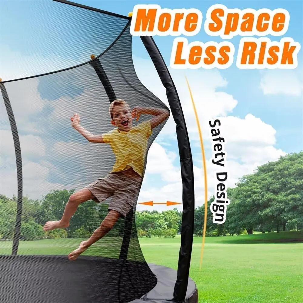 10FT 12FT 14FT 16FT Pumpkin Trampoline with Basketball Hoop, Enclosure Net and Ladder, ASTM Approved Outdoor Recreational Trampoline for Kids and Adults