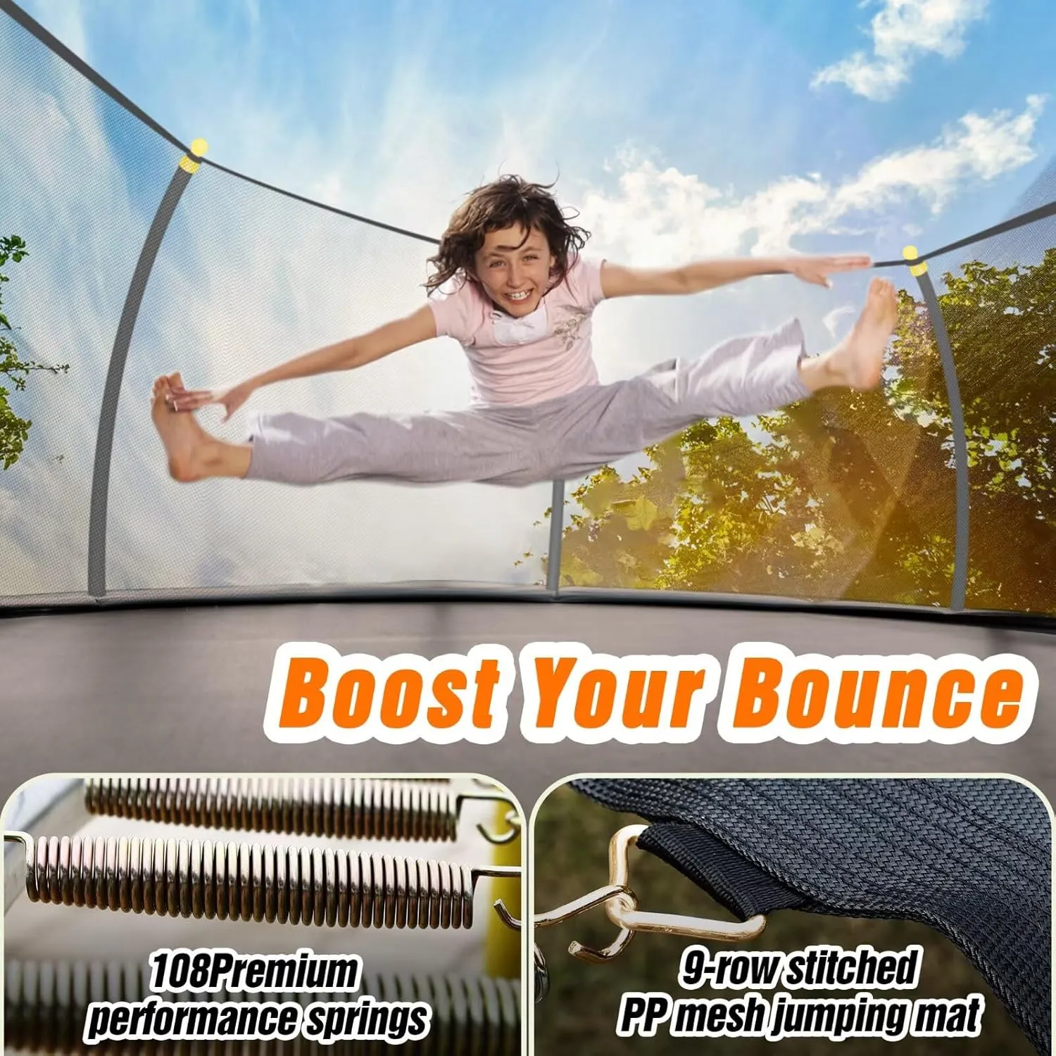 10FT 12FT 14FT 16FT Pumpkin Trampoline with Basketball Hoop, Enclosure Net and Ladder, ASTM Approved Outdoor Recreational Trampoline for Kids and Adults