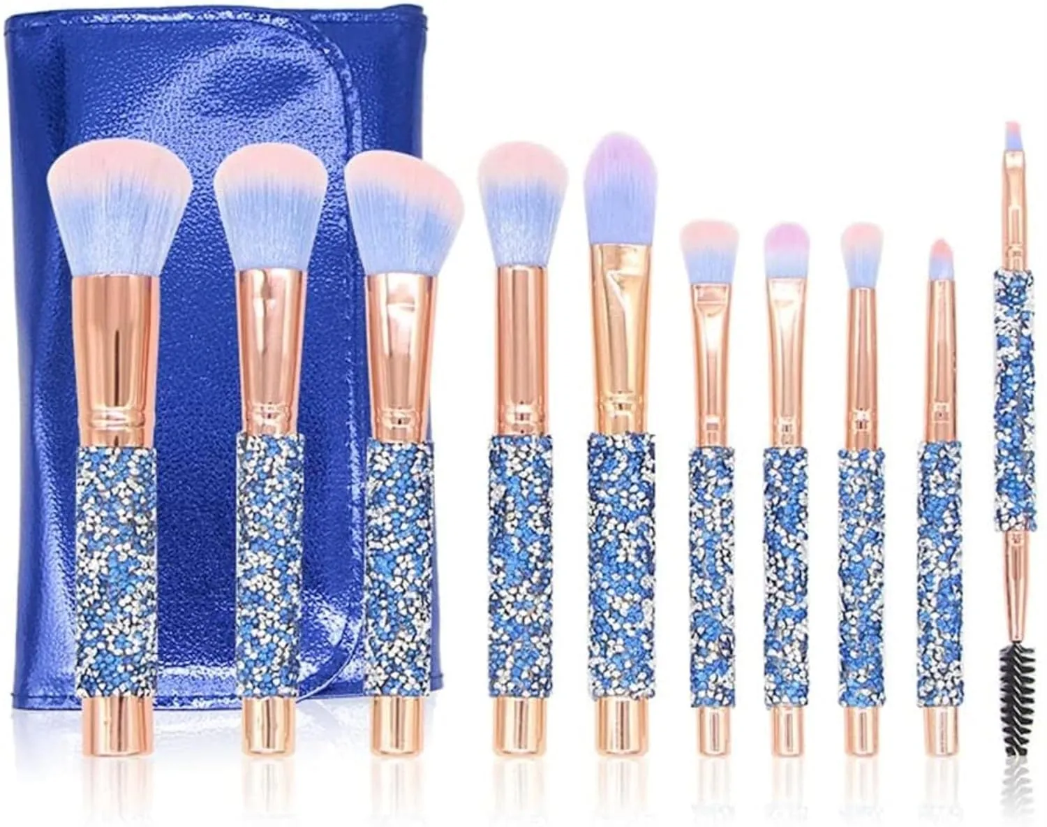 10pcs Diamond Makeup Brushes Set Glitter Shiny Crystal Brush with PU Bag Foundation Blush Kit