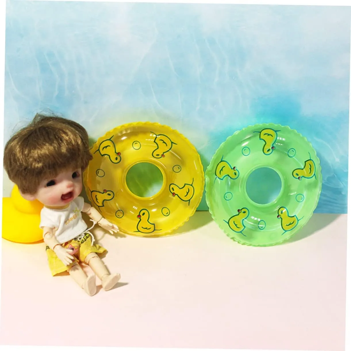 10pcs Duckling Swimming Ring Miniatures Miniture Decoration Kids Decor Dashboard Decorations Mini Swim Mini Duck Accessories Cartoon Mini Swim Rings Mini House Swim Rings Beach Toy
