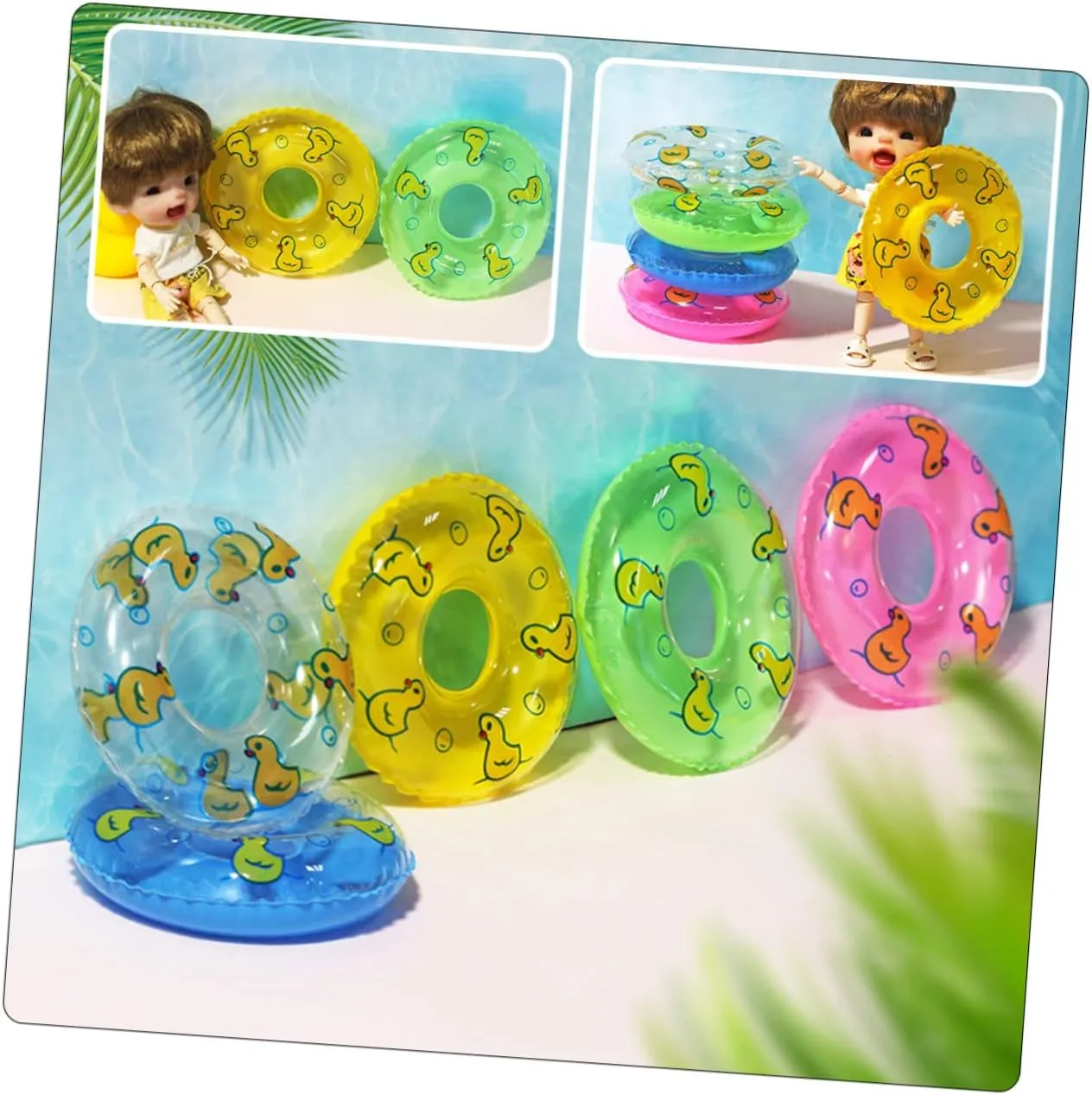 10pcs Duckling Swimming Ring Miniatures Miniture Decoration Kids Decor Dashboard Decorations Mini Swim Mini Duck Accessories Cartoon Mini Swim Rings Mini House Swim Rings Beach Toy