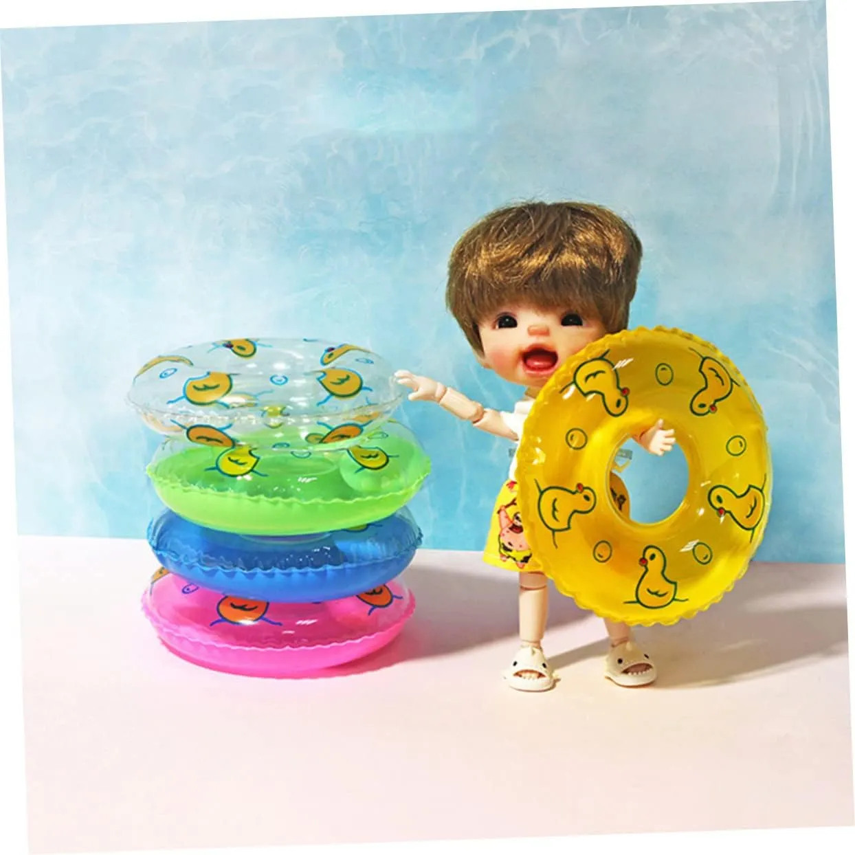 10pcs Duckling Swimming Ring Miniatures Miniture Decoration Kids Decor Dashboard Decorations Mini Swim Mini Duck Accessories Cartoon Mini Swim Rings Mini House Swim Rings Beach Toy