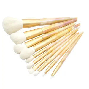 10pcs Marble Pattern Makeup Brushes Foundation and for Salon and Home Use No Shedding Portable Comfortable Grip