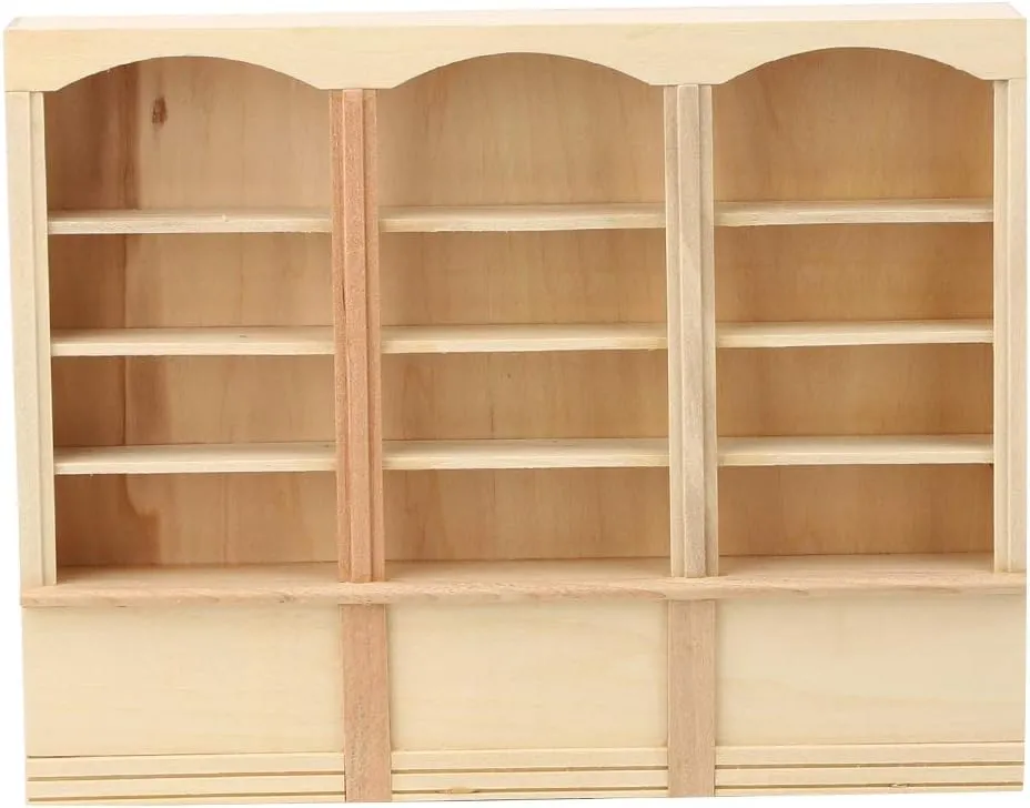 1:12 Dollhouse Miniature Simulated Bookcase Cabinet Mini Furniture Model Toy Accessory(Wood Color (Triple Bookcase)) Doll house