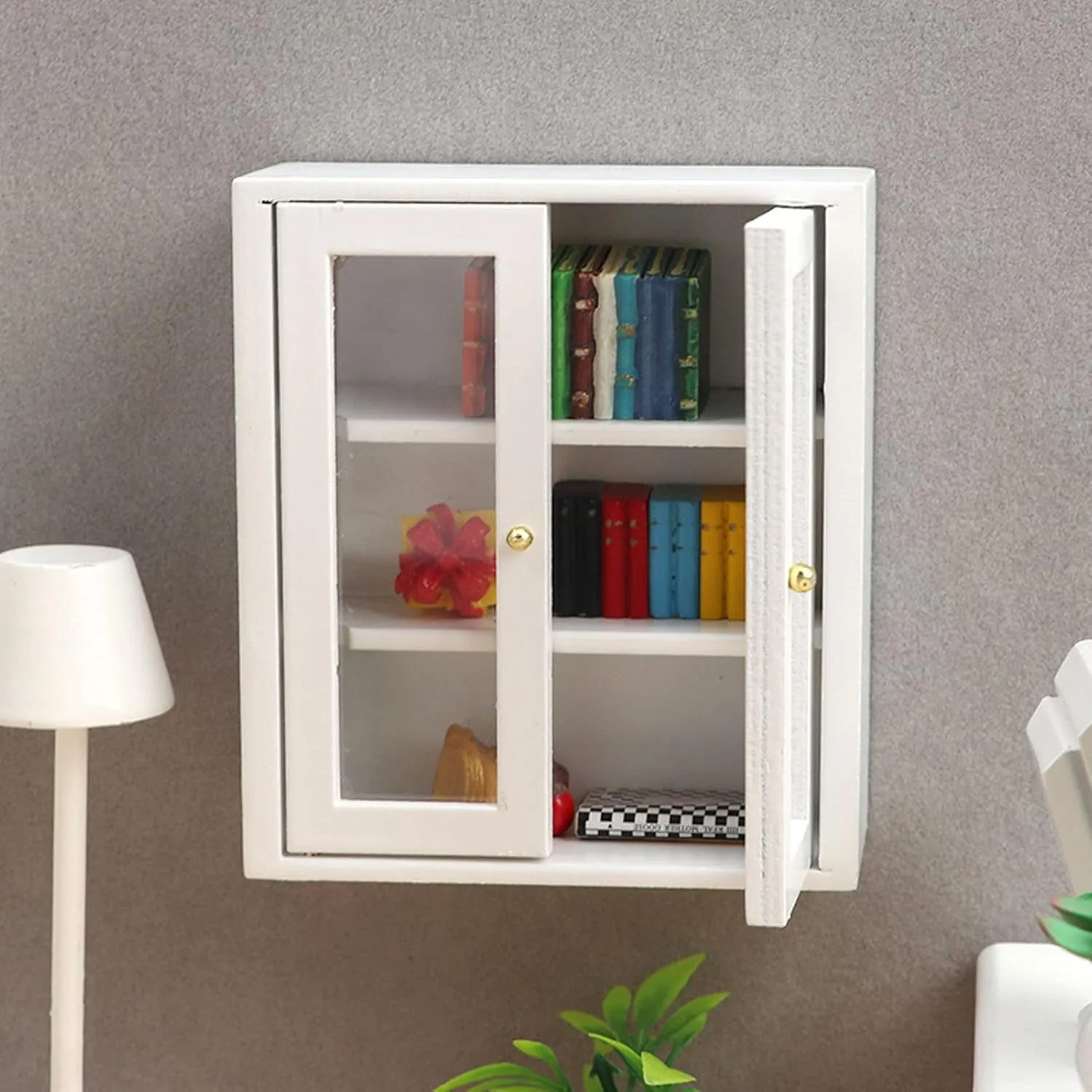 1:12 Dollhouse Wall Cabinet,Wooden Miniature Kitchen Cabinet for Dollhouse Accessories (White)