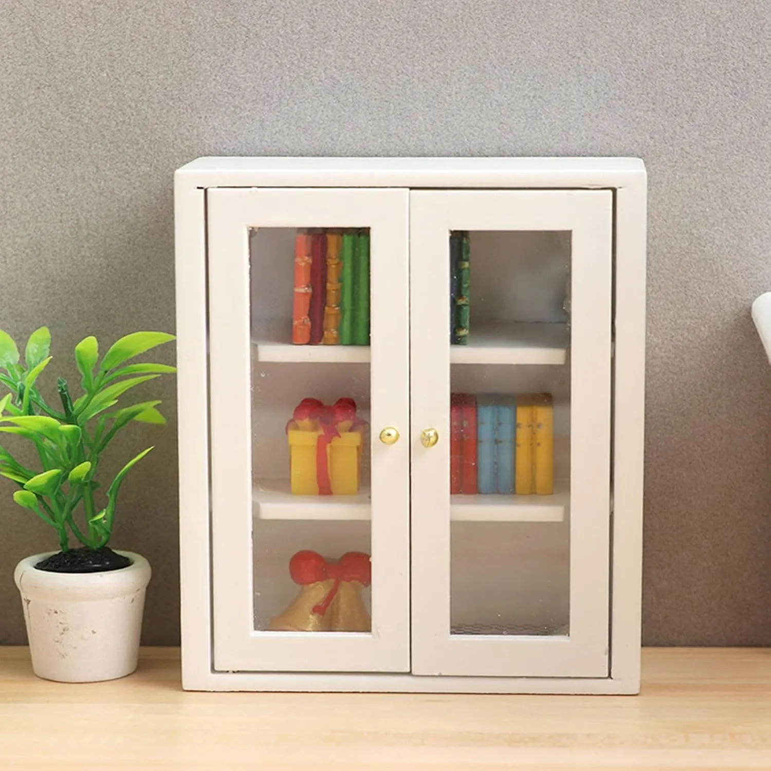 1:12 Dollhouse Wall Cabinet,Wooden Miniature Kitchen Cabinet for Dollhouse Accessories (White)