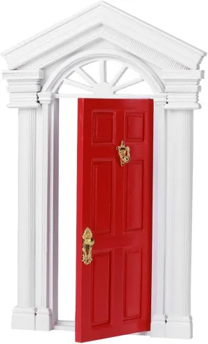 1:12 Dollhouse Wooden Door, Miniature Little Mini Fairy Wood Birch Door Doll House Decoration Accessory Lock Doll House(Red£©