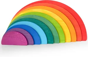 11Pcs Wooden Semicircle Stacker Toy, Semicircle Rainbow Stacking Puzzle, Montessori Nesting Puzzle for Kids, Rainbow Building Blocks Board Set for Learn Creative Thinking Toys