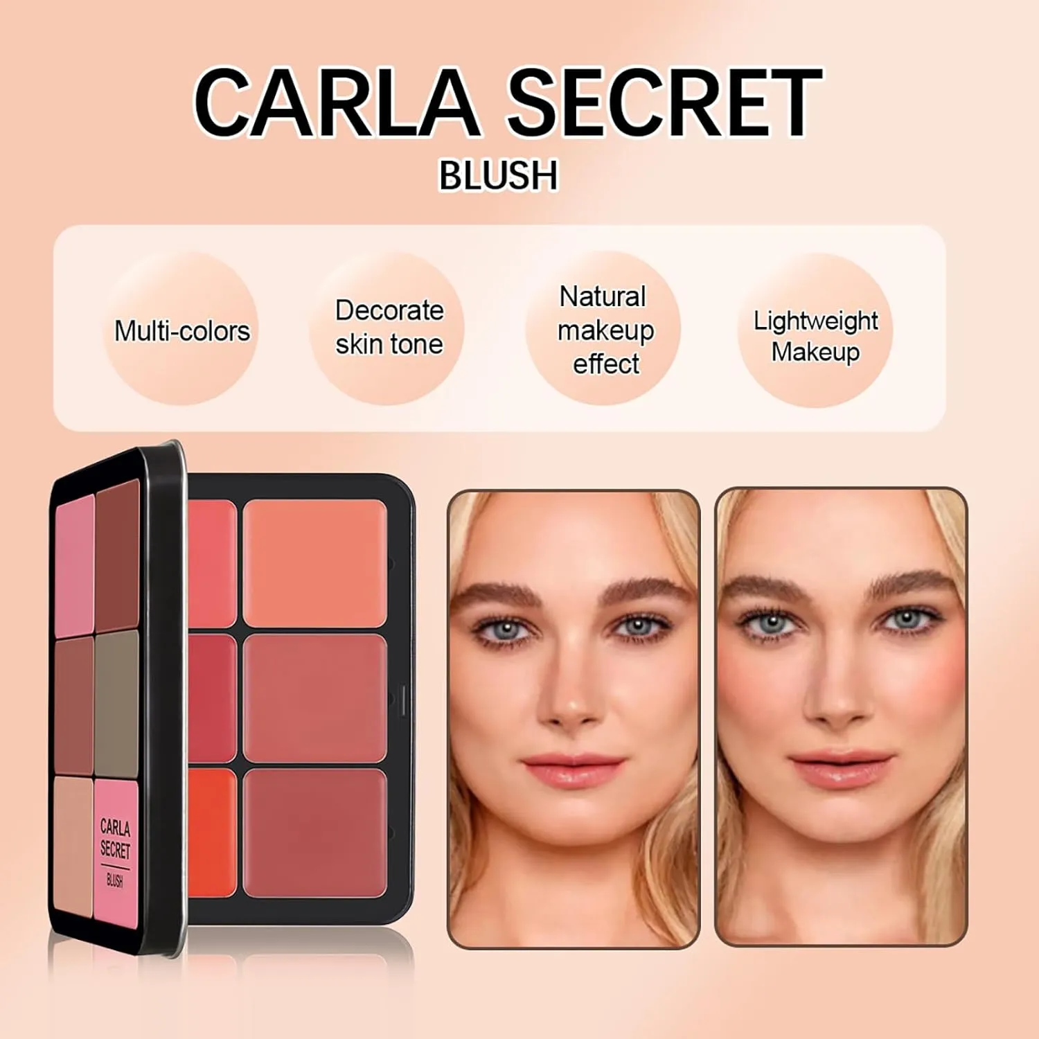 12 Colors Powder Blush Face Makeup Lightweight Smooth Blushes Contour Highlighter All-in-One Xmas Makeup Palette with Soft Beauty Brush - High Impact Buildable Blusher Cosmetics Gifts