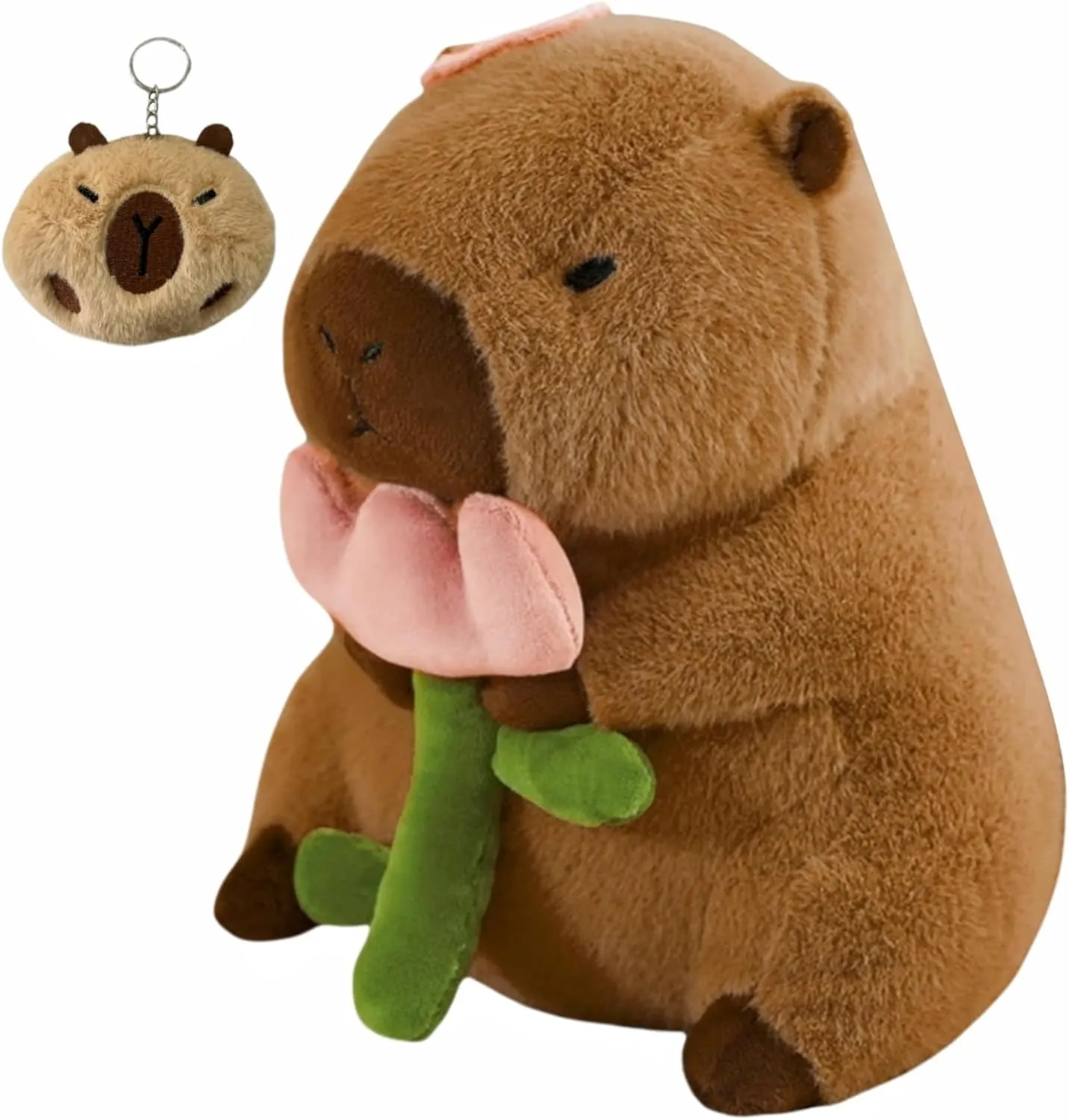 12 Inch Capybara Plush Toy, Large Cute Capybara Stuffed Animal Plushie Soft Peluche Pillow with Keychain Set for Kids Boys Girls (Flower)
