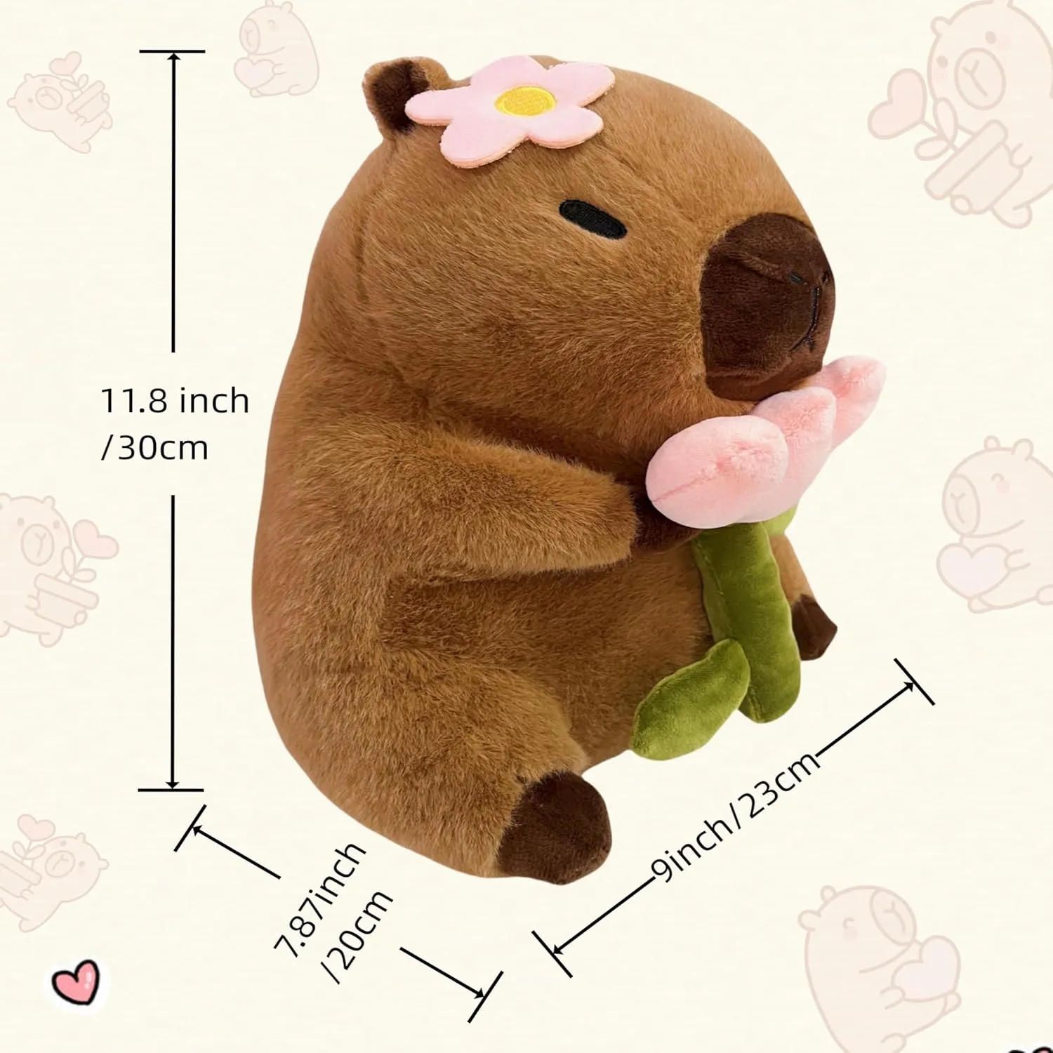 12 Inch Capybara Plush Toy, Large Cute Capybara Stuffed Animal Plushie Soft Peluche Pillow with Keychain Set for Kids Boys Girls (Flower)