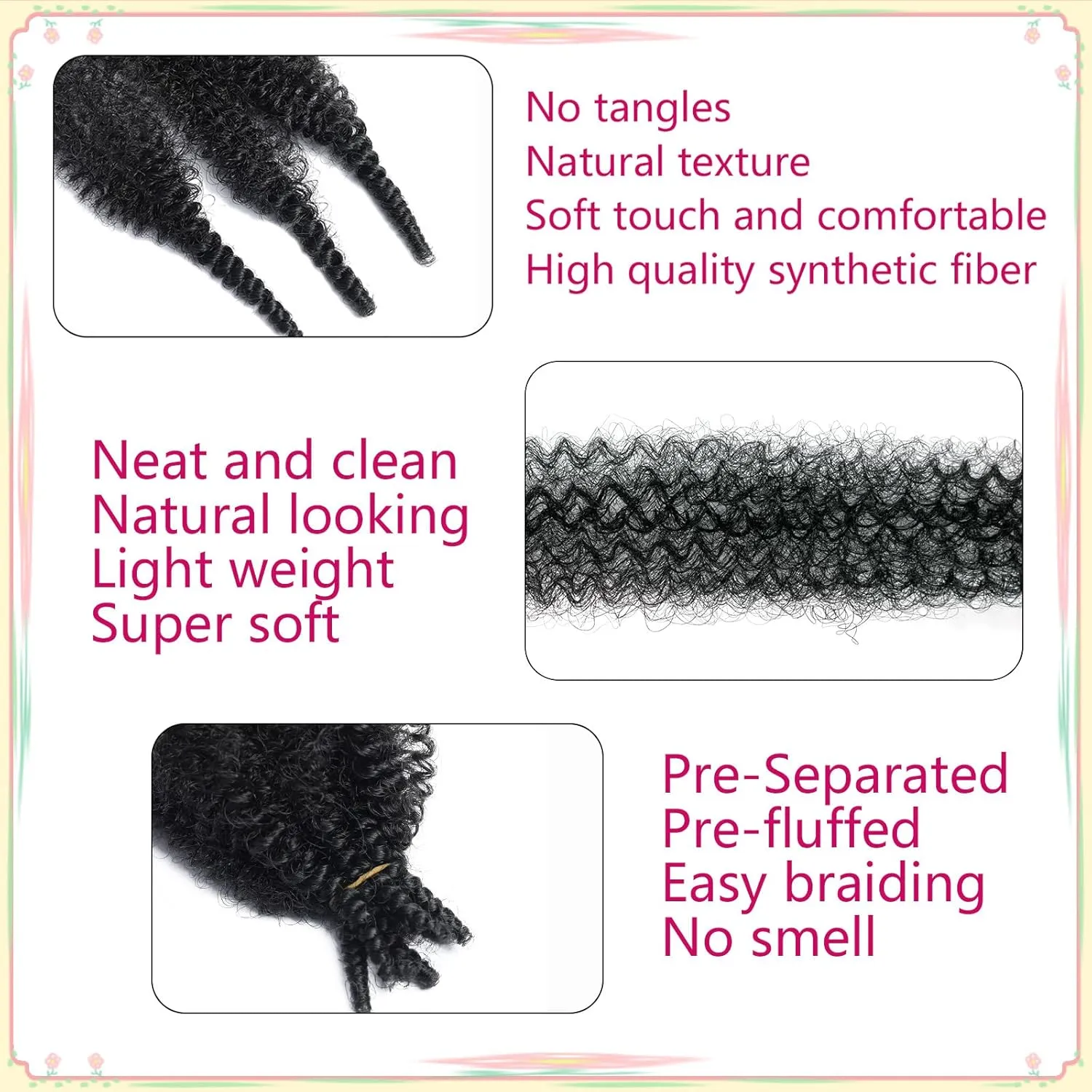 12 Inch Marley Twist Braiding Hair 8 packs Springy Afro Twist Hair Kinky Afro Twist Crochet Hair fot Braiding Natural Black Pre-Separated Springy Afro Twist Hair Spring Twist Extension for Black Women