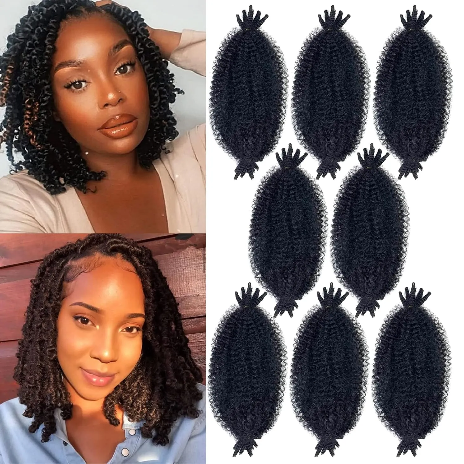 12 Inch Marley Twist Braiding Hair 8 packs Springy Afro Twist Hair Kinky Afro Twist Crochet Hair fot Braiding Natural Black Pre-Separated Springy Afro Twist Hair Spring Twist Extension for Black Women