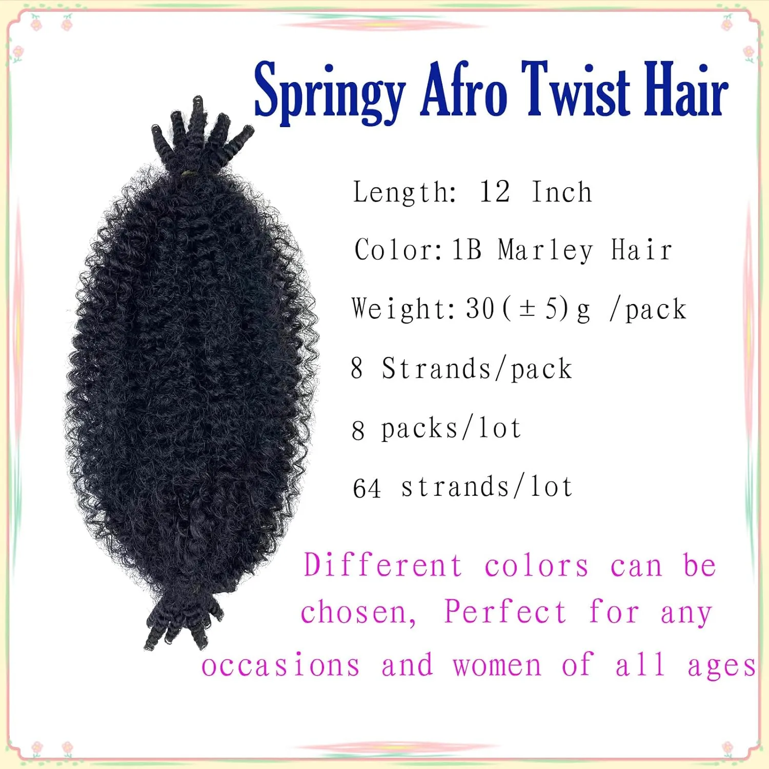 12 Inch Marley Twist Braiding Hair 8 packs Springy Afro Twist Hair Kinky Afro Twist Crochet Hair fot Braiding Natural Black Pre-Separated Springy Afro Twist Hair Spring Twist Extension for Black Women