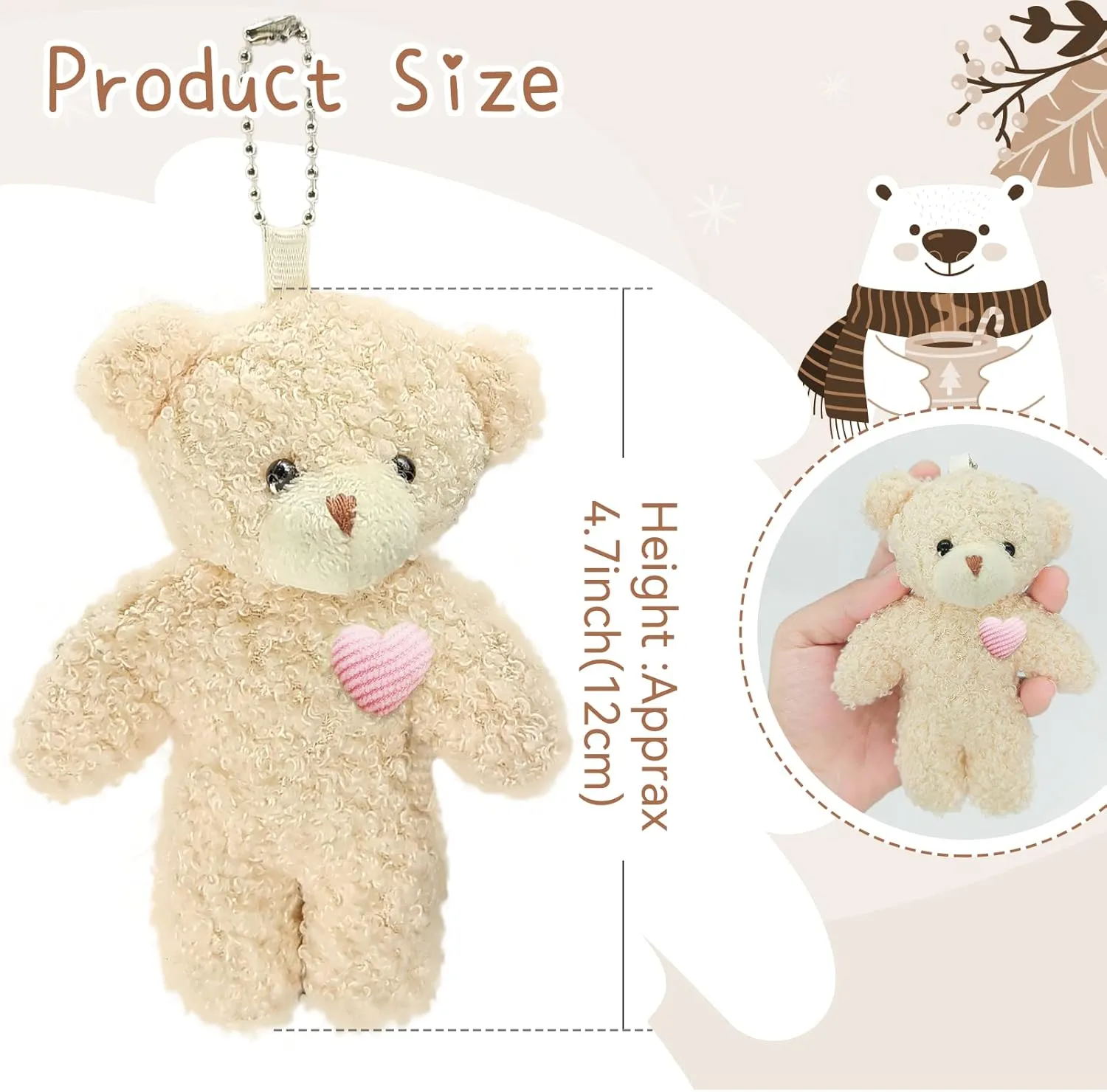 12 Pack Brown Mini Joint Teddy Bears , 4.7 inch Tiny Soft Stuffed Bear, Small Plush Bulk for Christmas Decor Valentine's Day Gift Graduation Party Favors Bag DIY Keychain Crafts