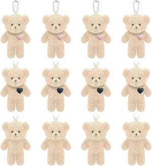 12 Pack Brown Mini Joint Teddy Bears , 4.7 inch Tiny Soft Stuffed Bear, Small Plush Bulk for Christmas Decor Valentine's Day Gift Graduation Party Favors Bag DIY Keychain Crafts