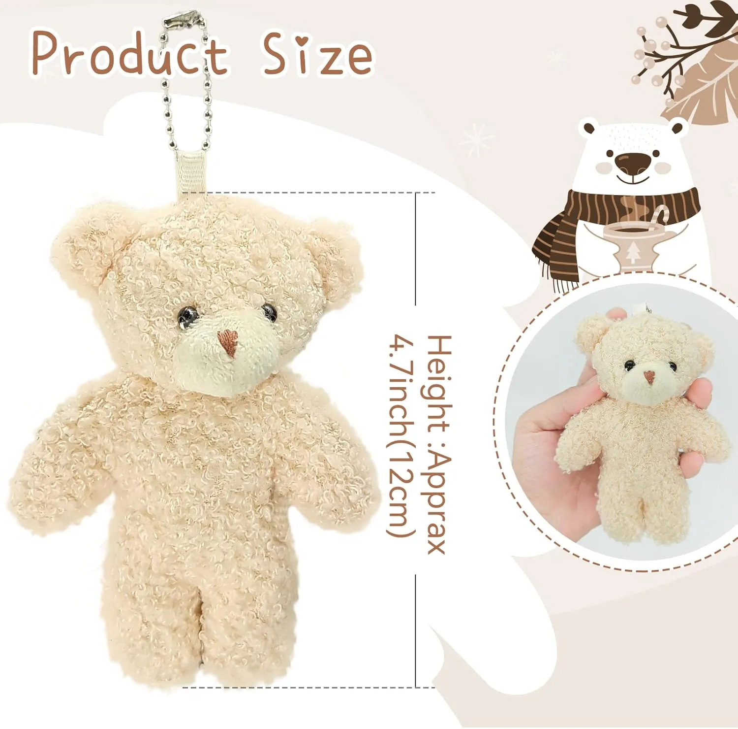 12 Pack Brown Mini Teddy Bears 4.7 inch Tiny Soft Stuffed Teddy Bear Small Plush Bears Bulk for Birthday Party Decor Favors Bag Keychain