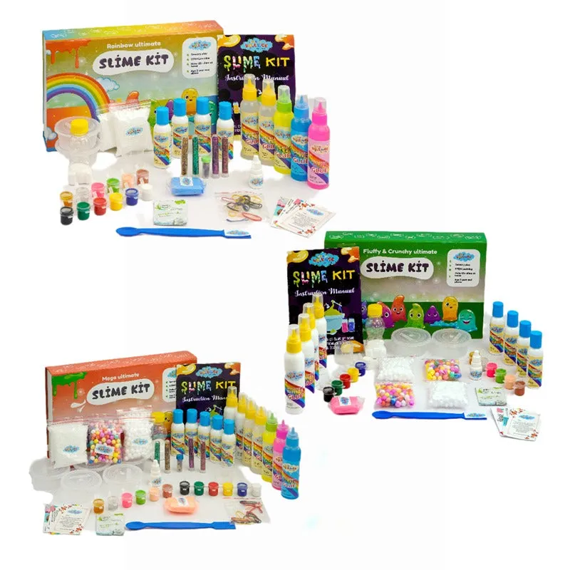 126 Pieces Ultimate DIY Slime Making Kit (Fluffy and Crunchy, Rainbow, and Mega Ultimate Slime Kit- Make 75  Slime) Combo Pack of 3