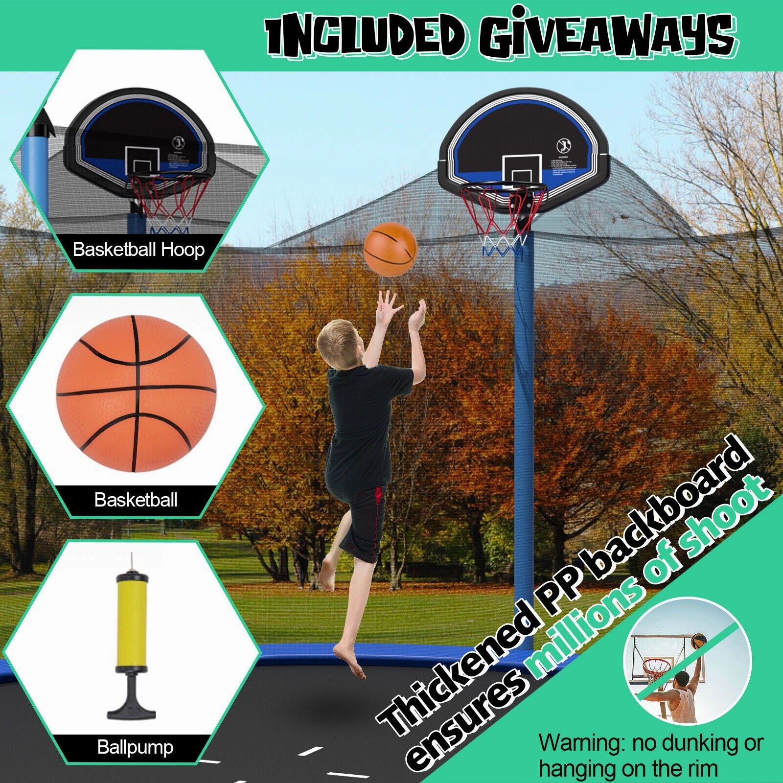 12/14/15/16 Feet Outdoor Recreational Trampoline with Ladder and Enclosure Net-15 ft