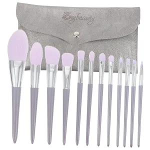 12Pcs Makeup Brush with Wood Handle Storage Bag for Women Professional Foundation Blush and Eye Brushes Premium Synthetic Hair for Smooth Application