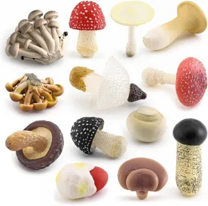 13Pcs Miniature Mushroom Fungi Model Playsets Mini Mushroom Toys Party Favors Supplies Mini Mushroom Cake Topper for Fairy Garden Micro Landscape Decor Cake Topper