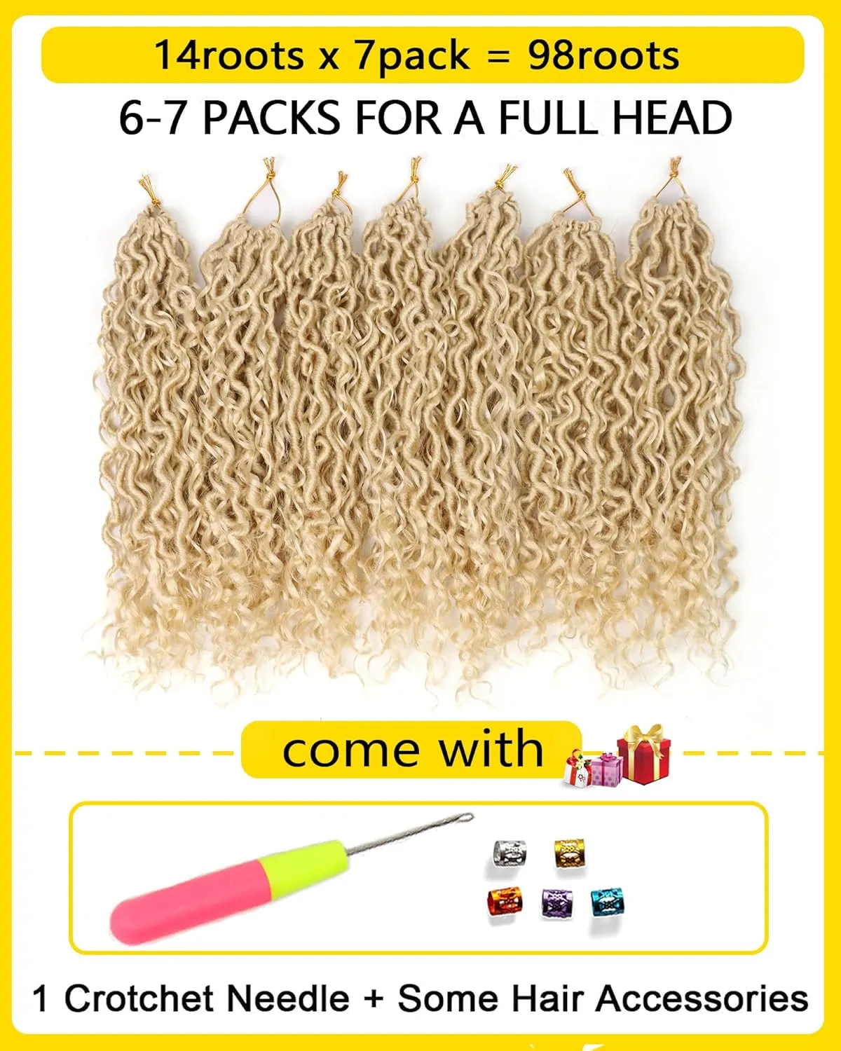 14 Inch Blonde Crochet Hair Goddess Locs 7 Packs Bohemian Locs Crochet Hair with Curly Ends Pre Looped Soft Faux Locs Crochet Hair for Black Women River Locs Crohet Braids(14 Inch,613)