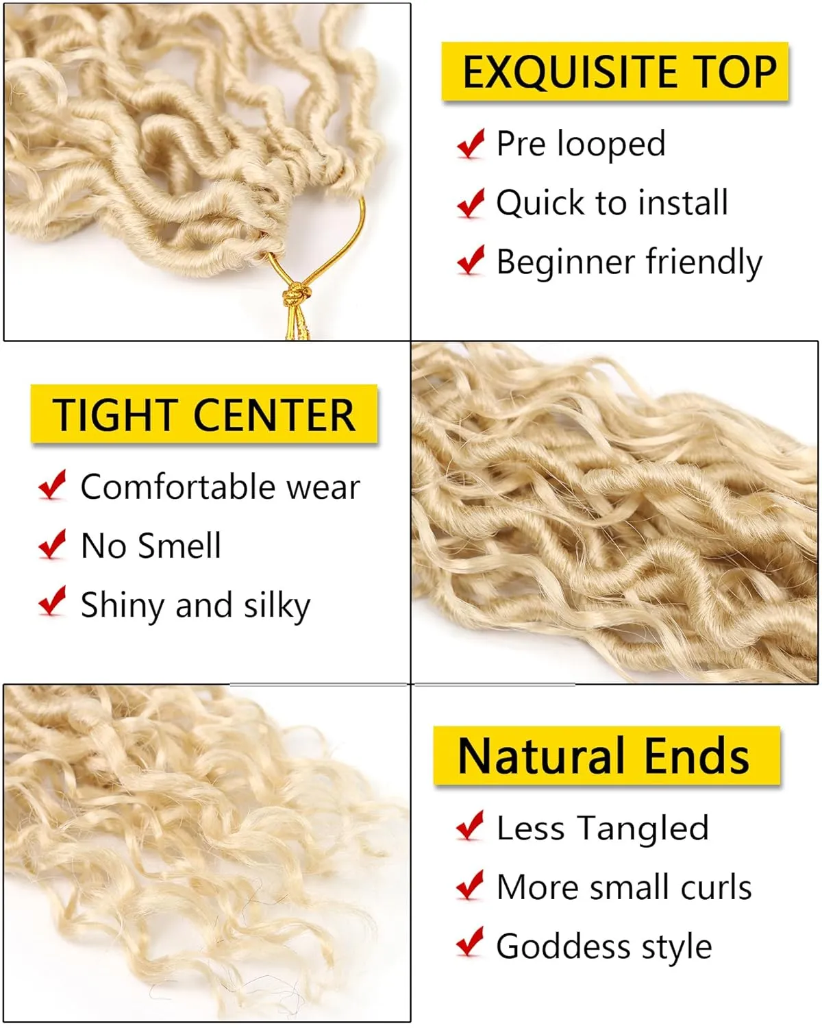 14 Inch Blonde Crochet Hair Goddess Locs 7 Packs Bohemian Locs Crochet Hair with Curly Ends Pre Looped Soft Faux Locs Crochet Hair for Black Women River Locs Crohet Braids(14 Inch,613)