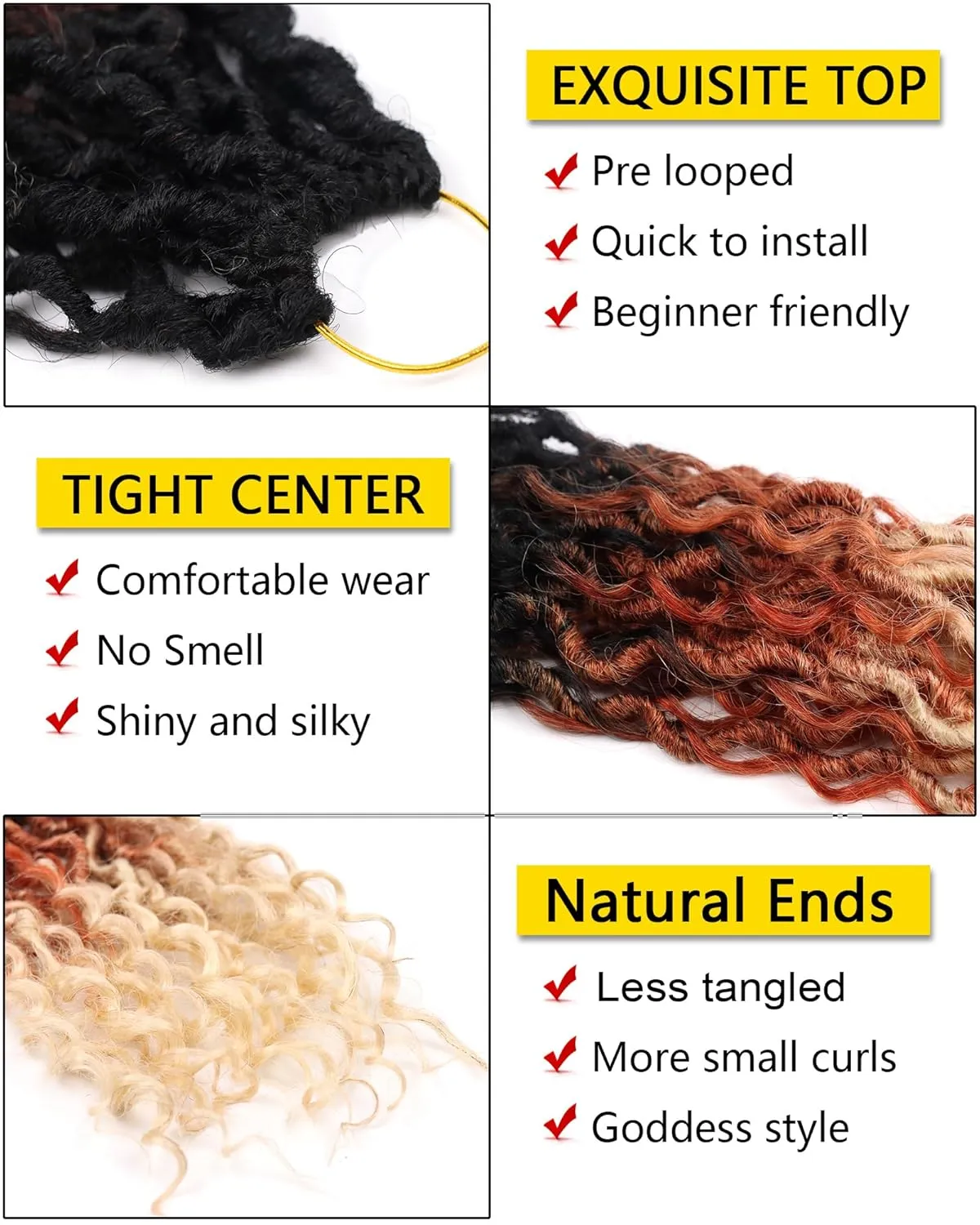 14 Inch Crochet Hair Goddess Locs 7 Packs Bohemian Locs Crochet Hair with Curly Ends Pre Looped Soft Faux Locs Crochet Hair for Black Women River Locs Crohet Braids (14 Inch,1B/350/613)