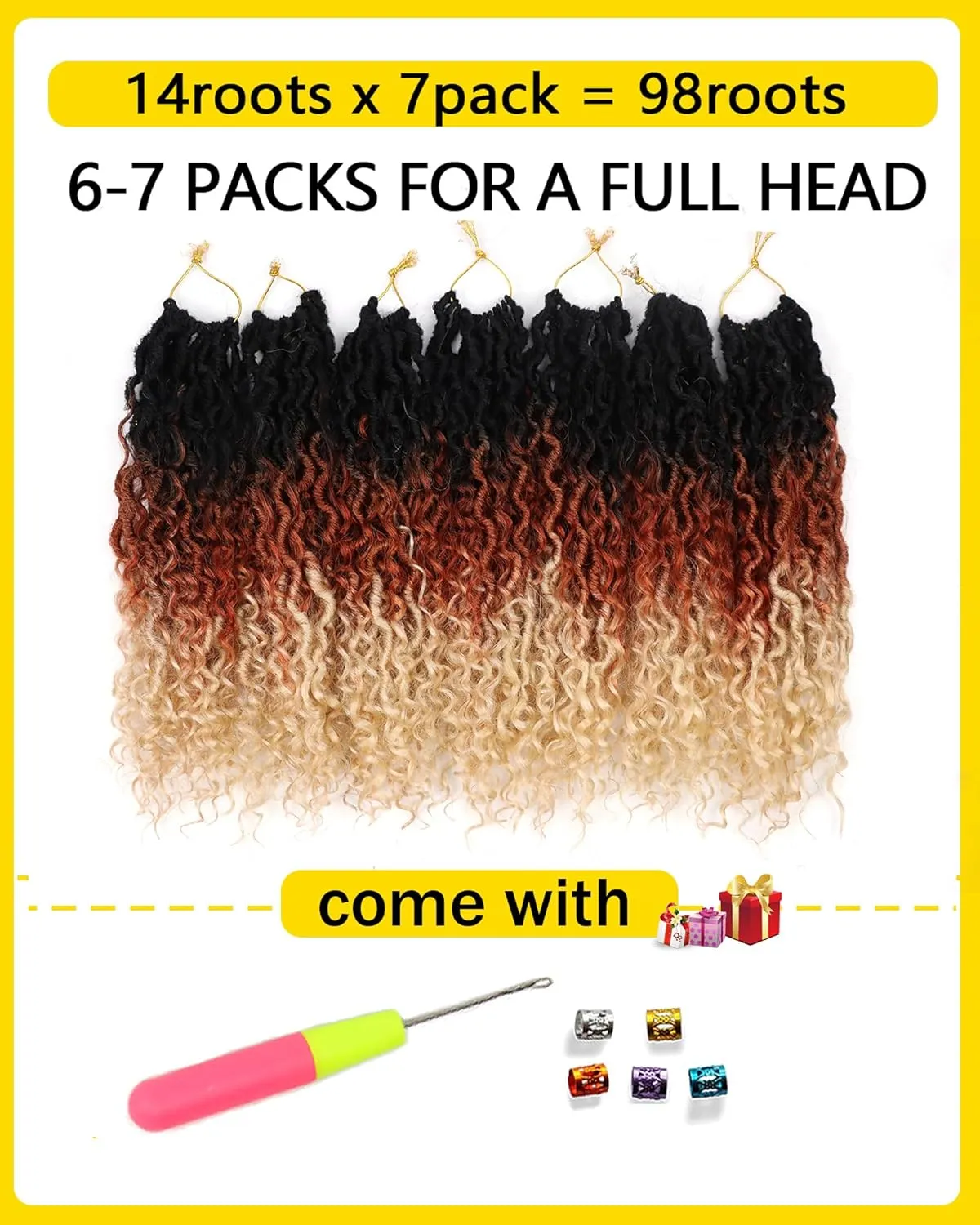 14 Inch Crochet Hair Goddess Locs 7 Packs Bohemian Locs Crochet Hair with Curly Ends Pre Looped Soft Faux Locs Crochet Hair for Black Women River Locs Crohet Braids (14 Inch,1B/350/613)