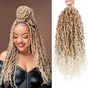 14 Inch Goddess Locs Crochet Hair for Black Women 7 Packs Faux Locs Crochet Hair with Curly Ends Pre Looped Blonde Curly Goddess Braids (14 Inch, 7 Packs, 27/613)