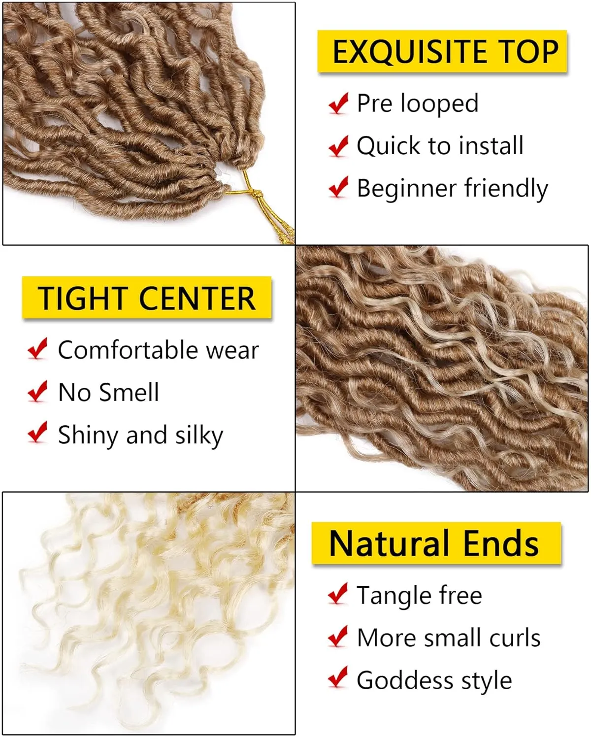 14 Inch Goddess Locs Crochet Hair for Black Women 7 Packs Faux Locs Crochet Hair with Curly Ends Pre Looped Blonde Curly Goddess Braids (14 Inch, 7 Packs, 27/613)